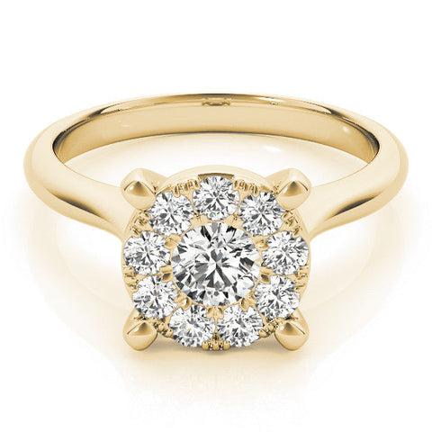 Yellow gold Round Diamond Cluster Halo Solitaire with Four-Prong Setting
