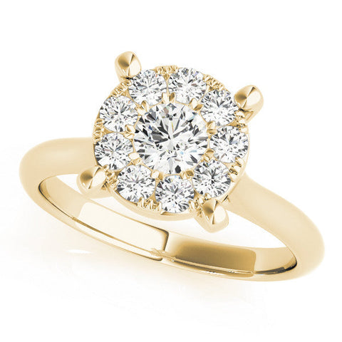 Yellow gold Round Diamond Cluster Halo Solitaire with Four-Prong Setting