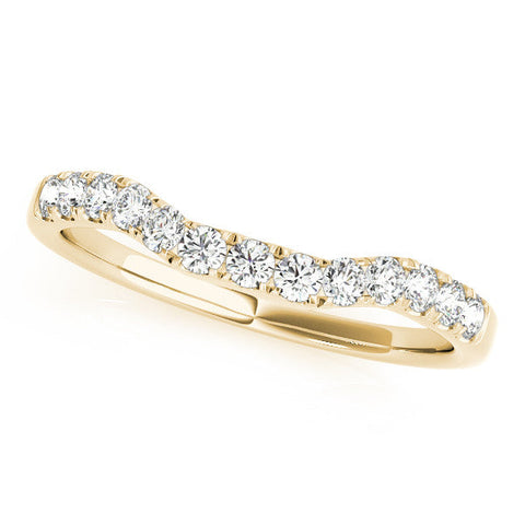 Yellow gold Round Diamond Curved Pavé Wedding Band with U-Prong Setting
