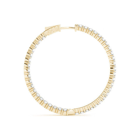 Yellow gold Round Diamond Eternity Hoop Earrings with Pavé Setting and Shared Prong