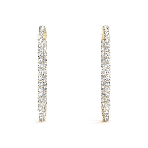 Yellow gold Round Diamond Eternity Hoop Earrings with Pavé Setting and Shared Prong