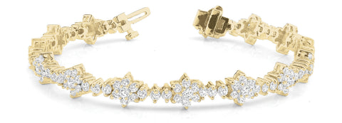 Yellow gold Round Diamond Floral Cluster Tennis Bracelet with Prong Setting
