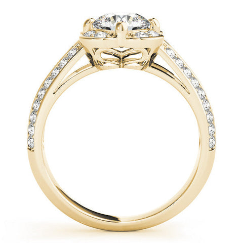 Yellow gold Round Diamond Floral Halo Split Shank Engagement Ring