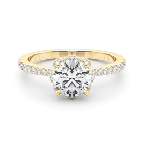 Yellow gold Round Diamond Halo Pave Band with Four-Prong Setting