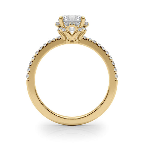 Yellow gold Round Diamond Halo Pave Band with Four-Prong Setting