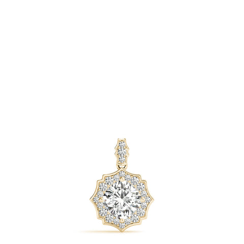 Yellow gold Round Diamond Halo Pendant with Milgrain Prong Setting