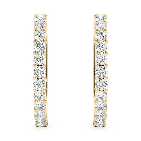Yellow gold Round Diamond Hoop Earrings with Prong Setting