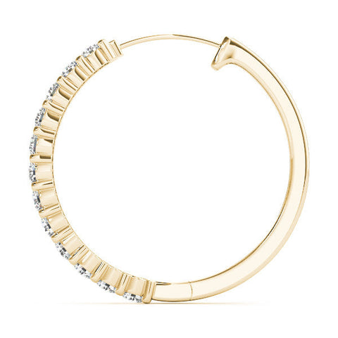 Yellow gold Round Diamond Hoop Earrings with Prong Setting