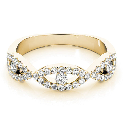Yellow gold Round Diamond Marquise Halo Twist Band with Pavé Setting