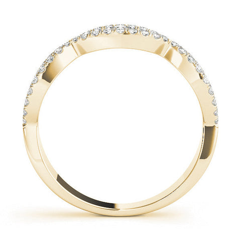 Yellow gold Round Diamond Marquise Halo Twist Band with Pavé Setting