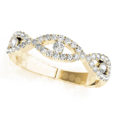 Yellow gold Round Diamond Marquise Halo Twist Band with Pavé Setting