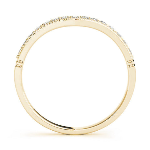Yellow gold Round Diamond Milgrain Contour Wedding Band with Pavé Setting