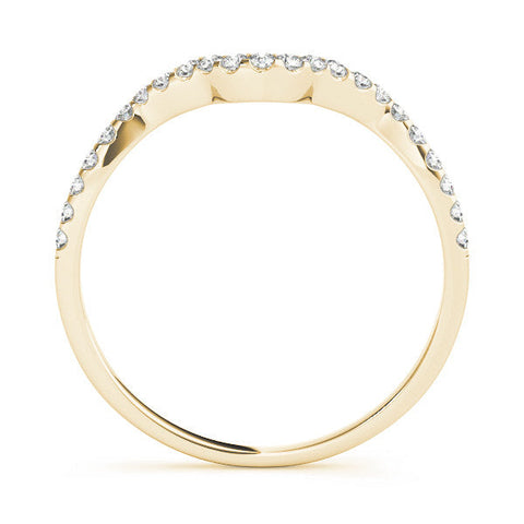 Yellow gold Round Diamond Pavé Chevron Wedding Band with Prong Setting