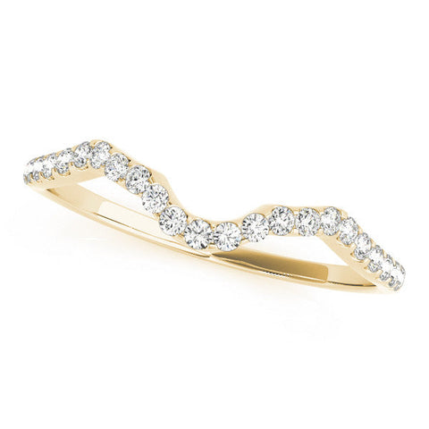 Yellow gold Round Diamond Pavé Chevron Wedding Band with Prong Setting
