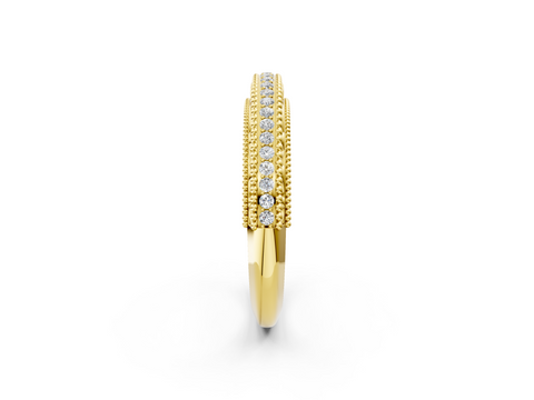 Yellow gold Round Diamond Pavé Milgrain White Gold Eternity Band