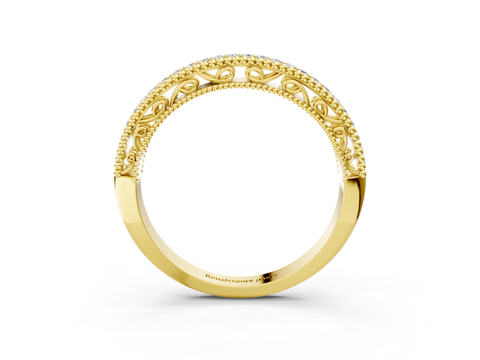 Yellow gold Round Diamond Pavé Milgrain White Gold Eternity Band