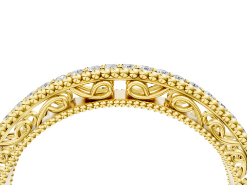 Yellow gold Round Diamond Pavé Milgrain White Gold Eternity Band