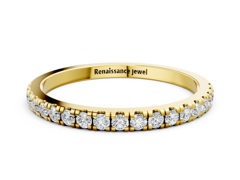 Yellow gold Round Diamond Pavé Set Half Eternity Band with Shared Prong Setting