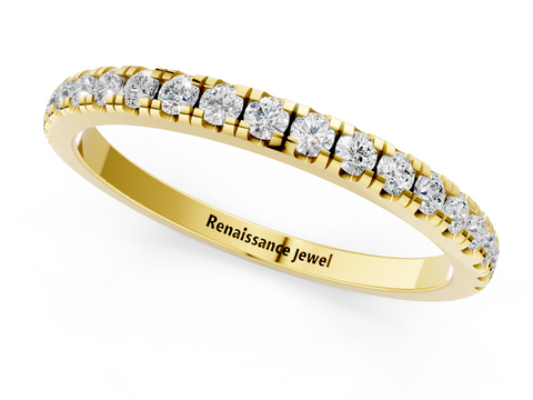 Yellow gold Round Diamond Pavé Set Half Eternity Band with Shared Prong Setting