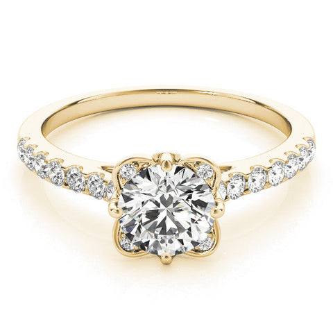 Yellow gold Round Diamond Pave Band with Floral Prong Setting