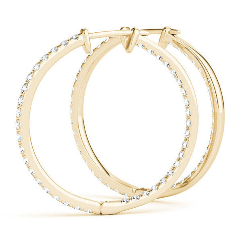 Yellow gold Round Diamond Pave Hoop Earrings with Channel Setting