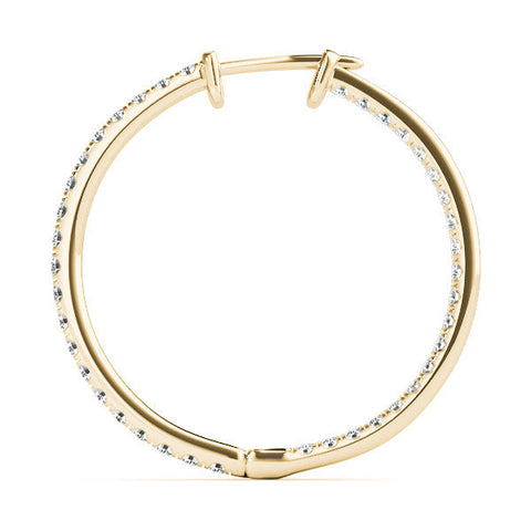 Yellow gold Round Diamond Pave Hoop Earrings with Channel Setting