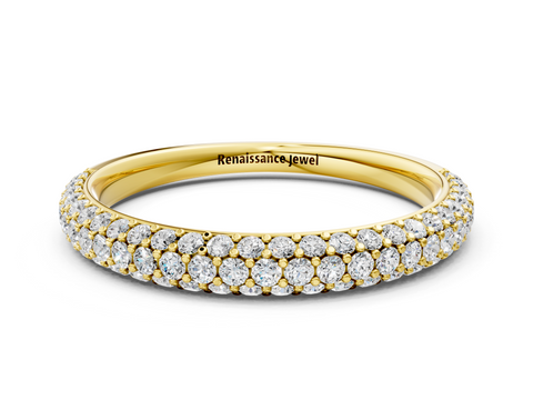 Yellow gold Round Diamond Pave Set Eternity Band with Shared Prong Setting