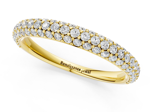 Yellow gold Round Diamond Pave Set Eternity Band with Shared Prong Setting