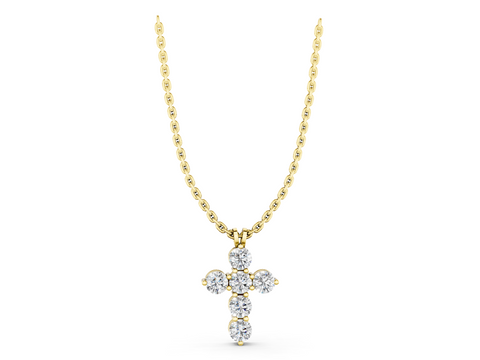 Yellow gold Round Diamond Prong Set Cross Pendant