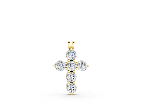 Yellow gold Round Diamond Prong Set Cross Pendant