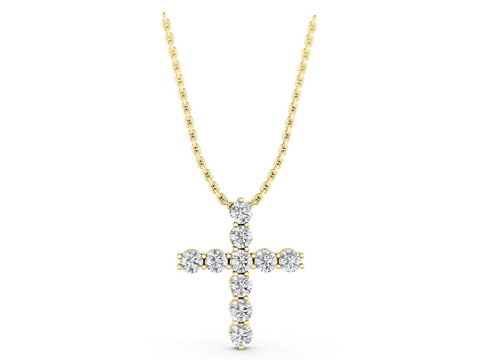 Yellow gold Round Diamond Prong-Set Cross Pendant