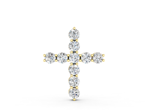 Yellow gold Round Diamond Prong-Set Cross Pendant
