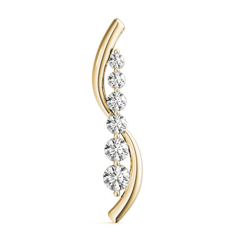 Yellow gold Round Diamond Prong-Set Curved Pendant