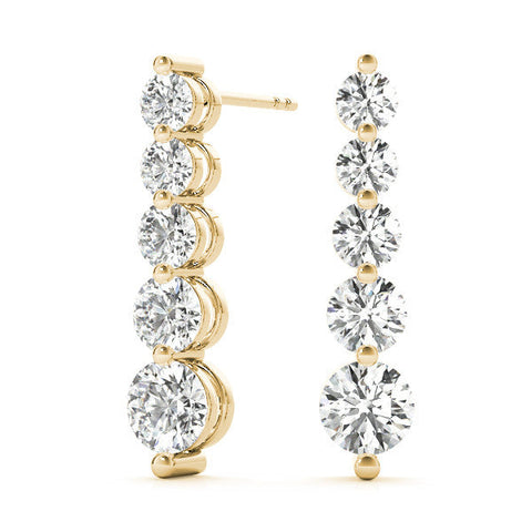 Yellow gold Round Diamond Prong Set Drop Earrings