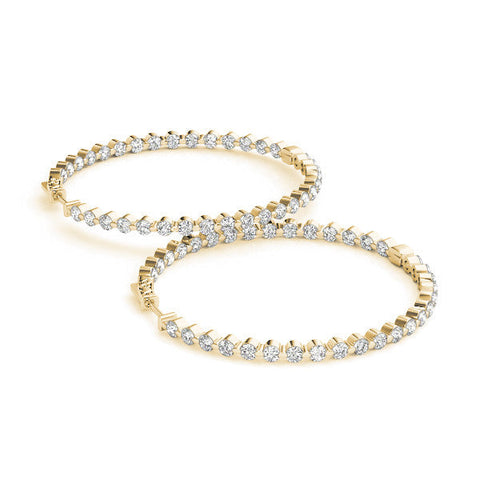 Yellow gold Round Diamond Prong Set Hoop Earrings
