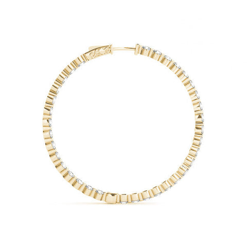 Yellow gold Round Diamond Prong Set Hoop Earrings
