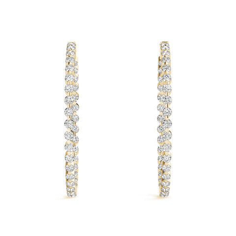 Yellow gold Round Diamond Prong Set Hoop Earrings