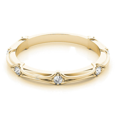 Yellow gold Round Diamond Prong-Set Milgrain Eternity Band