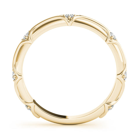 Yellow gold Round Diamond Prong-Set Milgrain Eternity Band