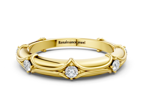 Yellow gold Round Diamond Prong-Set Milgrain Eternity Band