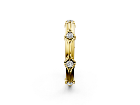Yellow gold Round Diamond Prong-Set Milgrain Eternity Band