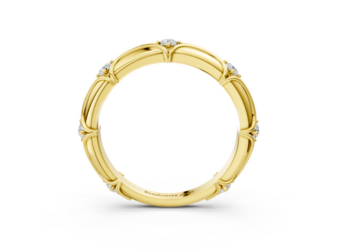 Yellow gold Round Diamond Prong-Set Milgrain Eternity Band