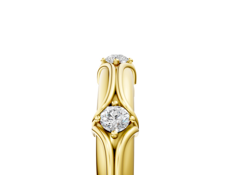 Yellow gold Round Diamond Prong-Set Milgrain Eternity Band