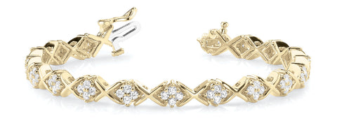 Yellow gold Round Diamond Prong Set Tennis Bracelet with X-Link Band