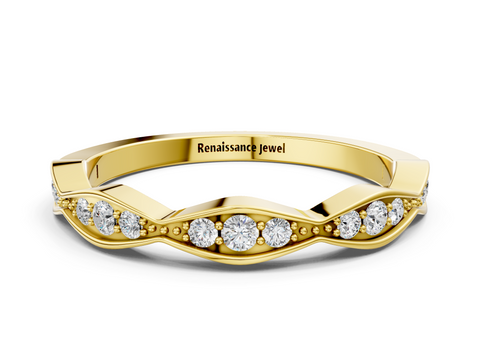 Yellow gold Round Diamond Scalloped Pavé Eternity Band