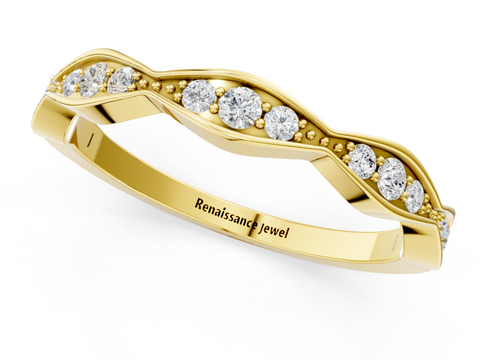 Yellow gold Round Diamond Scalloped Pavé Eternity Band