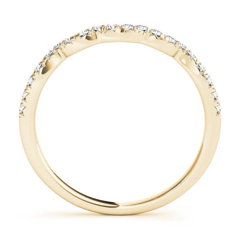 Yellow gold Round Diamond Scalloped Pavé Wedding Band with Shared Prong Setting