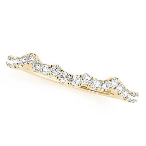 Yellow gold Round Diamond Scalloped Pavé Wedding Band with Shared Prong Setting
