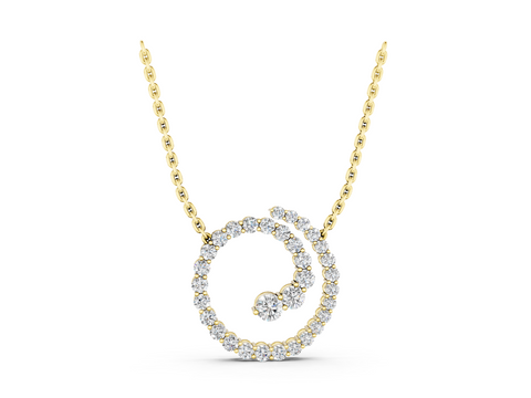 Yellow gold Round Diamond Spiral Pendant with Prong Setting