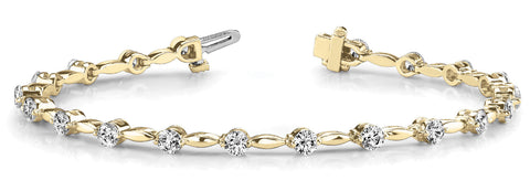 Yellow gold Round Diamond Tennis Bracelet with Bezel Setting and Link Band
